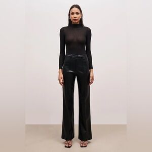 NWT Because of Alice BOA Black Leather Wide Leg Trousers Size M